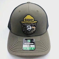 Smokey Bear Mesh Snapback Richardson Trucker Hat - Olive