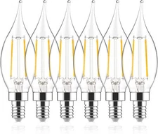 6 Pack Dimmable LED Candelabra Bulbs 60W Soft White E12 Candle Flame Tip 2700K