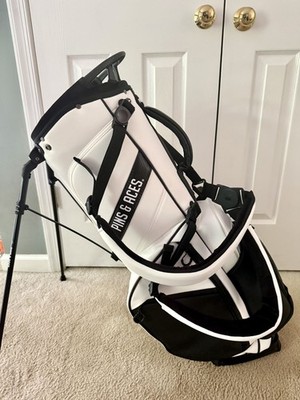 Pins & Aces Player Preferred Stand Bag 5-Way Top, White and Black