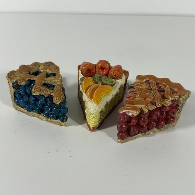 Set of 3 Miniature Dessert Pie and Cake Slice Photo Clips Blueberry Cherry Fruit