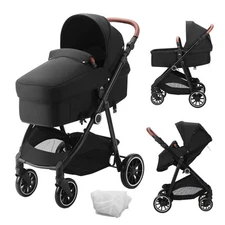 Convertible Baby Infant Stroller Foldable Pushchair with Bassinet Black