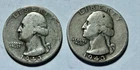 TWO 1943-P Washington Quarter / 90% Silver / Circulated