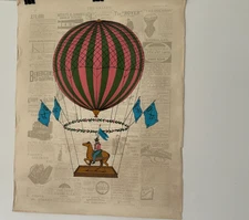 Rare Aaron Ashley Lithograph: 19th-Century Hot Air Balloon Horse Graphic News
