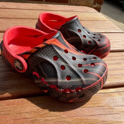 Crocs Kids Classic Clog Black Red Orange Flame Graphic Slip On Shoes Kids 8