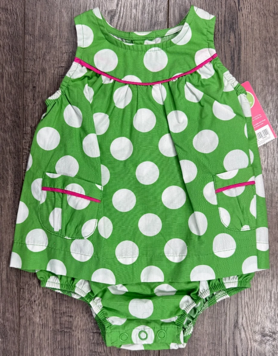Baby Girl Clothes New Vintage Carter's 3 Month Green Polka Dot Dress Romper