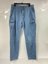 Men  s Slim Fit Cargo Jeans Light Blue Denim Cotton Casual Pants Size L New