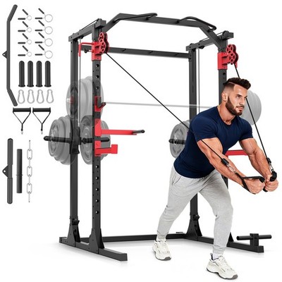 Power Cage Power Rack w/J-Hooks & Independent Dual Pulley Cable Crossover System