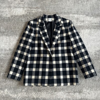 Pendleton Blazer Womens 9 10 Black Cream Buffalo Plaid Wool Career Jacket Lined