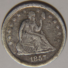 1857 P Seated Liberty Quarter Dollar 25C Cents Coin Silver, VF+!