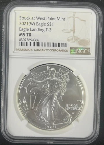 2021 (W) $1 Type 2 American Silver Eagle NGC MS70 Struck at West Point