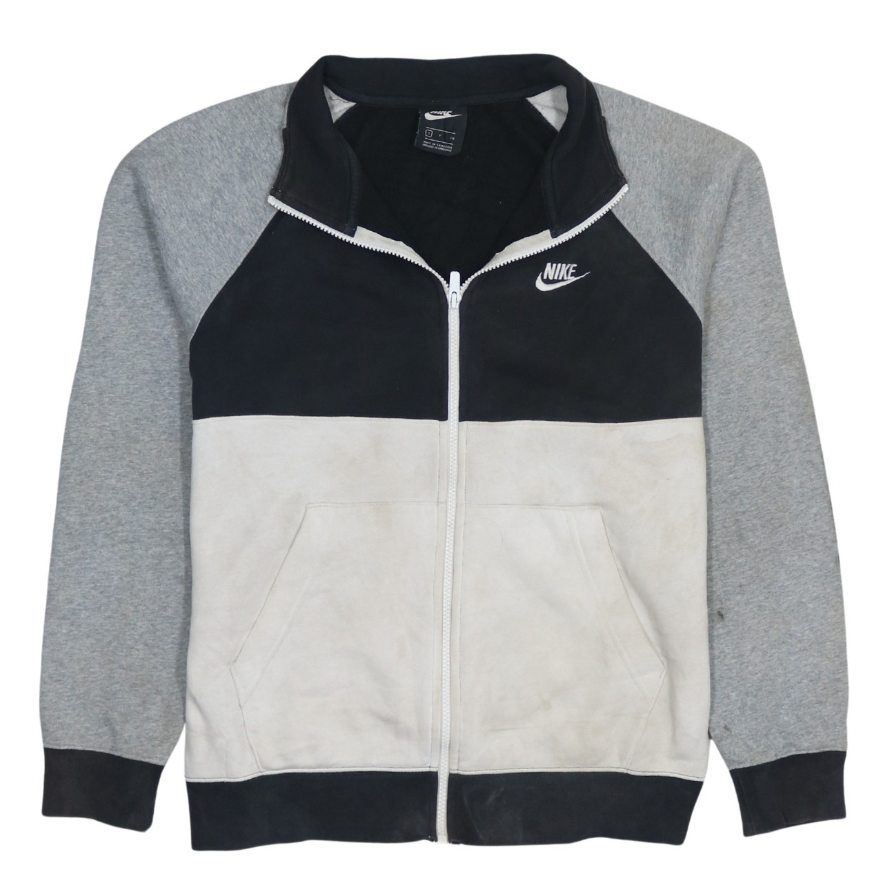 Nike Mens Zip Sweatshirt Black Grey Colorblock Fleece Logo Embroidered Swoosh S