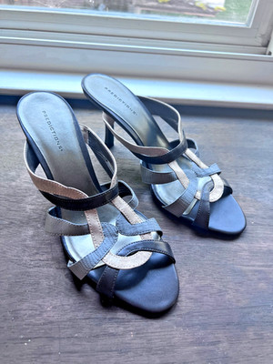 Predictions Grey Beige Taupe Size 11 strappy peep toe slide heel Sandals