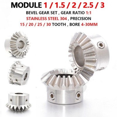 Bevel Gear Set Mod 1/1.5/2/2.5/3 Stainless Steel 1:1 Pairing 15/20/25/30 Tooth
