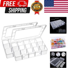 15 Large Grids Plastic Organizer Box with Dividers, 2 Pack Clear Compartment ...