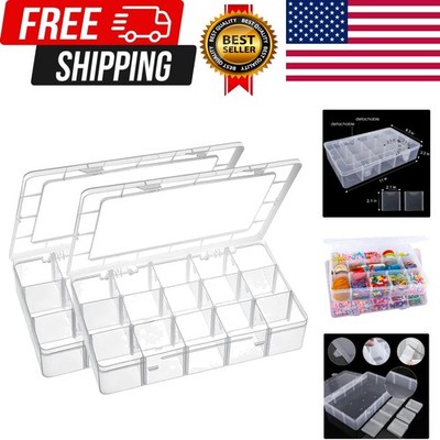 15 Large Grids Plastic Organizer Box with Dividers, 2 Pack Clear Compartment ...