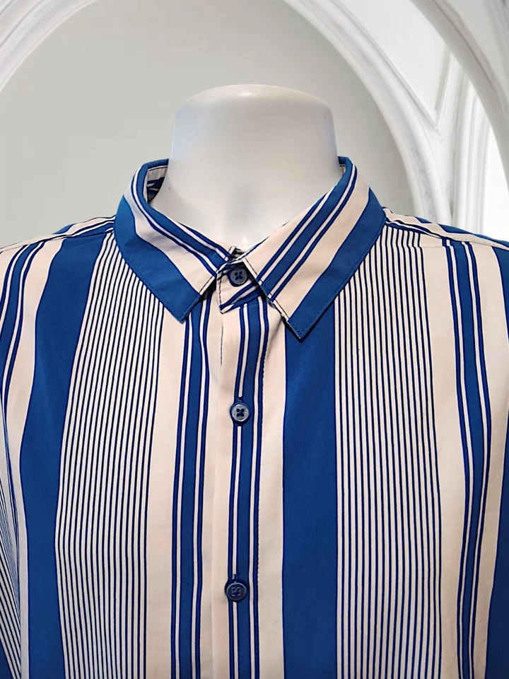 Camisa Freash Prince Of Bel Air tamanho XL botão frontal, listrada azul/branco. - #30 - Imagem 4 de 4