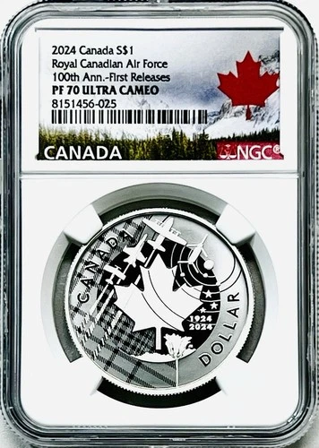 2024 $1 CANADA SILVER DOLLAR PROOF NGC PF70 MAPLE LEAF AIR FORCE FIRST RELEASES