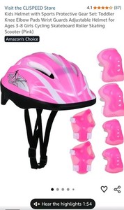 CLISPEED Kids Helmet Protective Gear Set Pink Knee Elbow Pads Wrist Guards