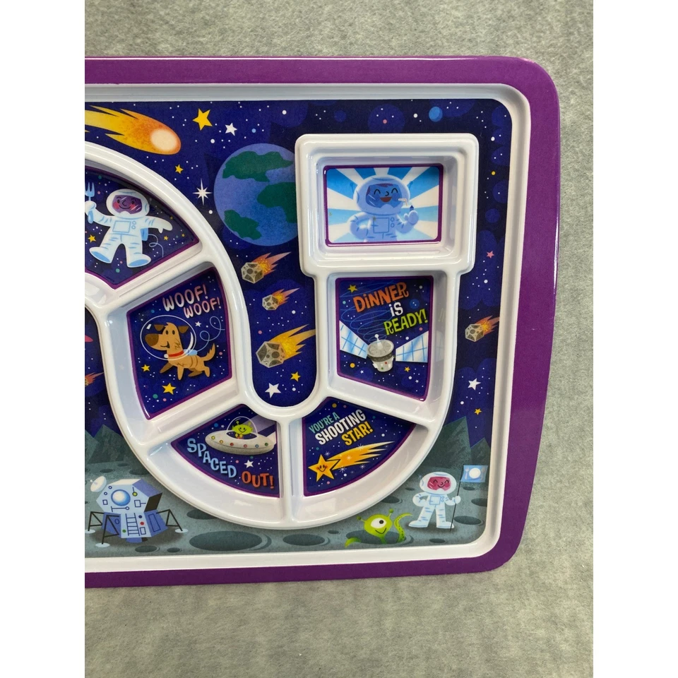 Fred's Kids Plato Dividido Tema Espacial Astronautas Cohetes Barcos Bandeja Diversión Hora de Comida Foto 4 de 4