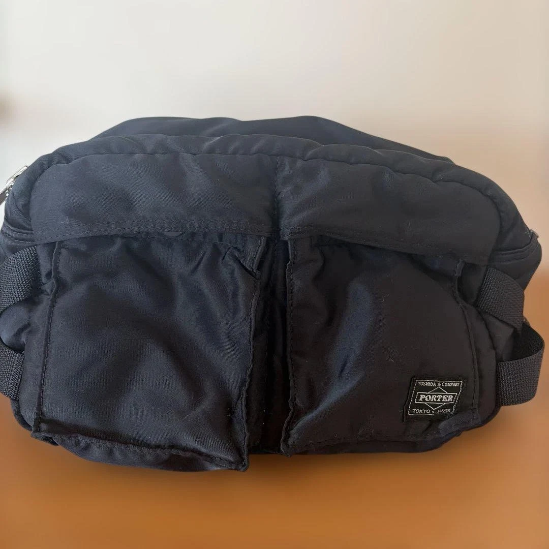 PORTER Yoshida TANKER Waist Bag Black Nylon Orange Lining 25cm Body Bag Japan