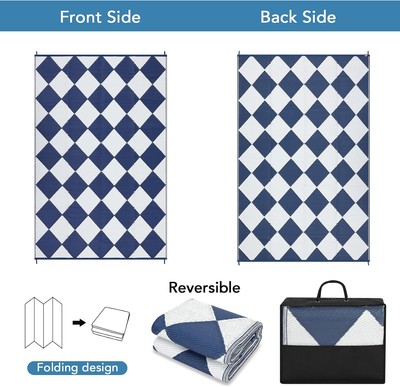US Outdoor Rug Waterproof Reversible Mat Plastic Straw Rug Backyard Beach Deck