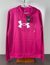 Under Armour Women's Armour Fleece Big Logo Hoodie Pink / White XL Loose Fit NWT