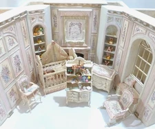 BLUETTE MELONEY DOLLHOUSE MINIATURE COMPLETE 10 PIECE BABY ROOM HAND PAINTED