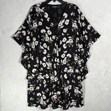LRL Ralph Lauren Floral Caftan Dress Black Sheer Georgette Kimono Sleeve Size L
