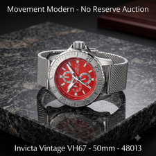 Invicta Vintage Men's Quartz (VH67) Watch, 50mm, Red Dial, Silver - 48013 NIB