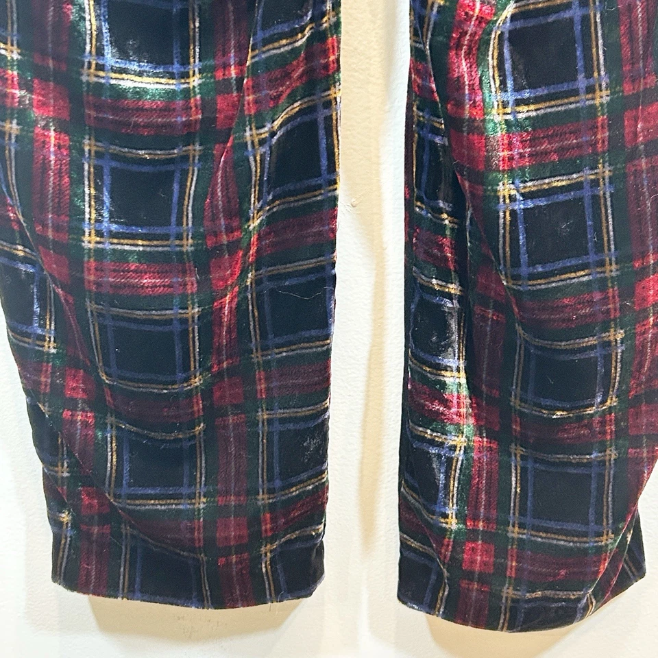 Pantalones cómodos J. Jill terciopelo rojo negro escocés tartán pierna recta grandes vacaciones Foto 4 de 4