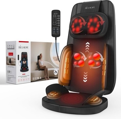 Belhope 4D Shiatsu Neck Back Massager Chair Pad Heat Red Light Therapy