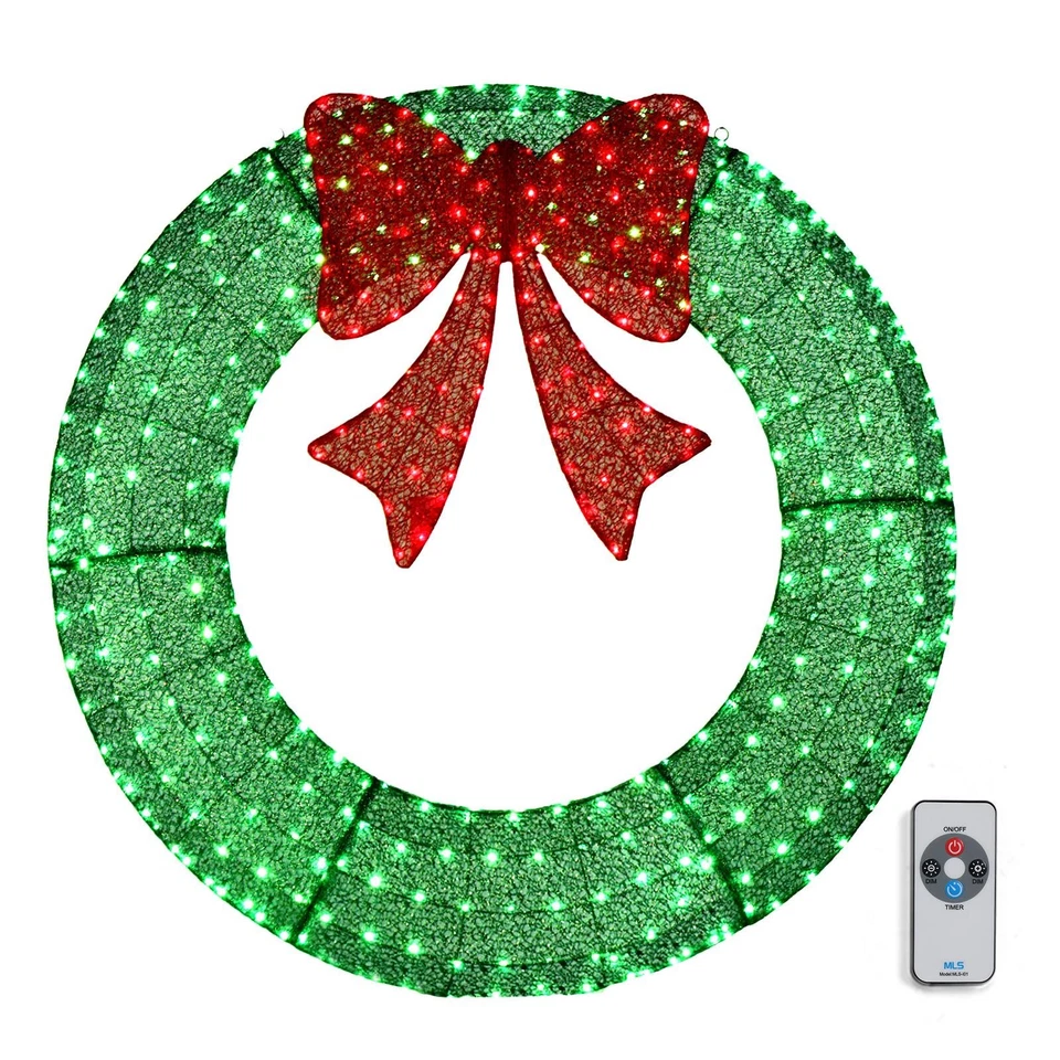 48 in Large Pre-Lit Outdoor Christmas Wreath with LED Lights, Bows Decoration