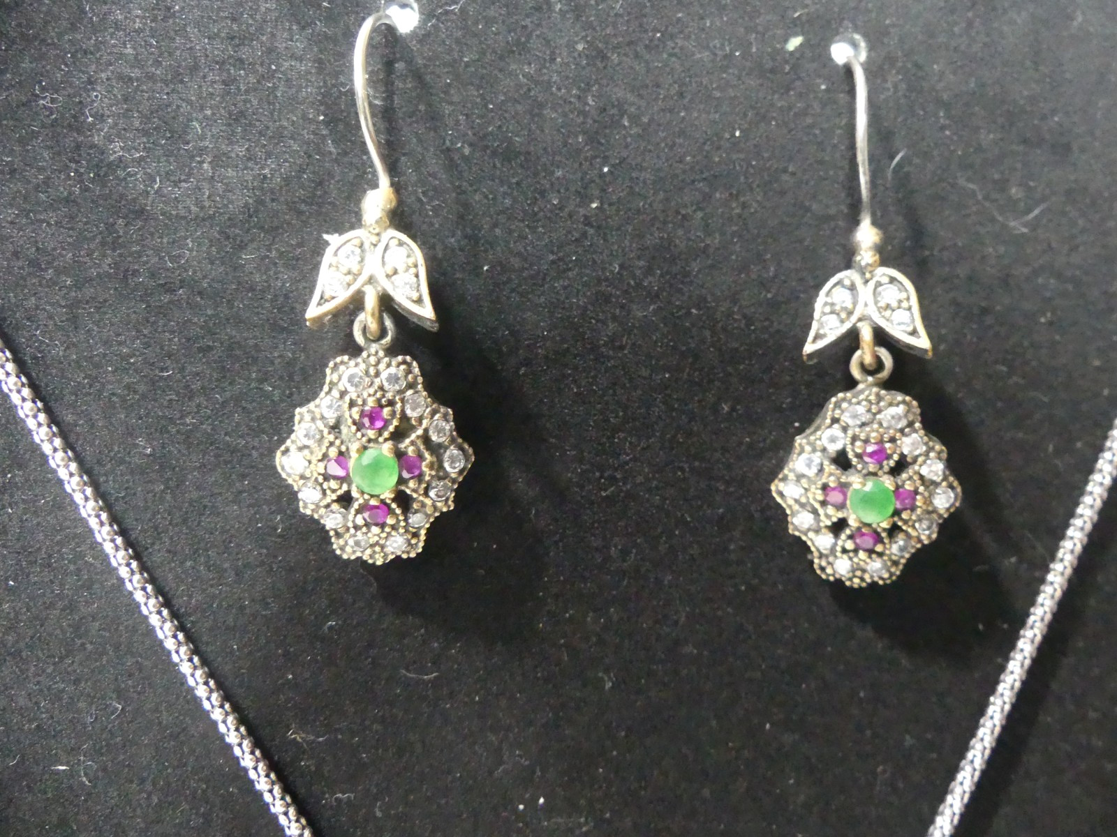 Rough Cut Emerald/ Ruby 925 Silver Necklace Earri… - image 8