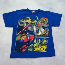 Vintage Star Wars The Clone Wars Promo T-Shirt Youth Medium Blue Graphic Y2K