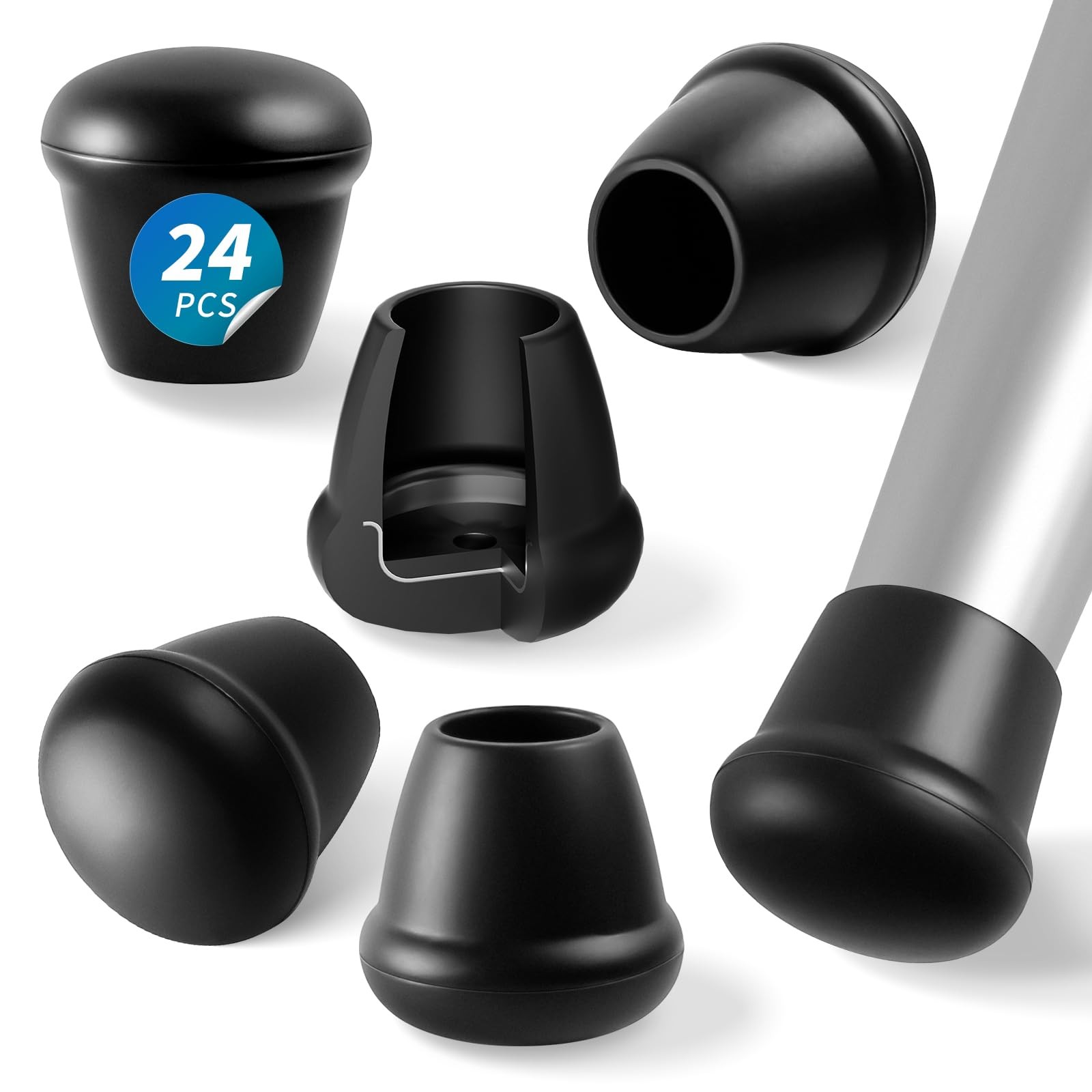 Protection pied de chaise silicone noir pour éliminer le bruit des meubles x24