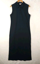 Y2K Cleo Maxi Polo Dress Womens 12 Black Stretch Jersey Knit Minimalist Casual