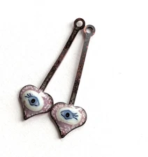 Evil Eye Heart Charms Enameled Rustic Handmade Pair 30mm (19474)