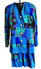 VTG Lady Carol New York Suit Two Piece Tailored Abstract Paisley Colorful EUC