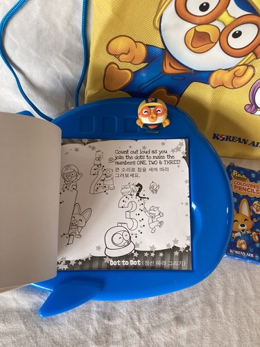 New Korean Air Pororo: The Little Penguin Travel Bag w/ Coloring Book & Pencils - Picture 4 of 5