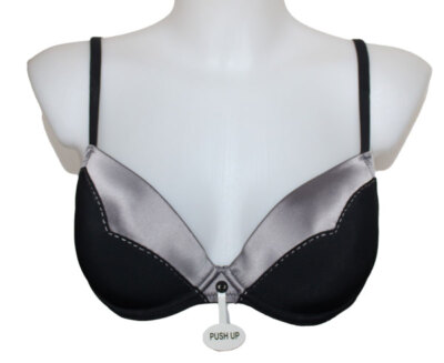 DAMEN BH PUSH UP SOFTCUPS BÜGEL BRA SCHWARZ SILBER VARIANCE Gr. 75 CUP C NEU