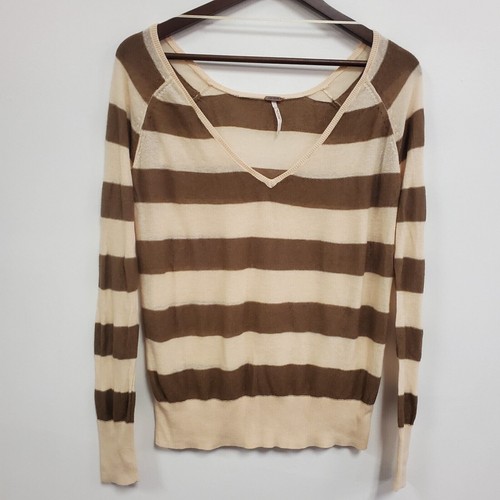 Free People Women Metallic Striped V Neck Sweater Size S Normcore Preppy Y2K