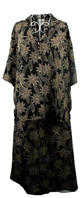 Bon Worth Womens Skirt Set Size XL Petite Black Floral Short Sleeve Button Shirt