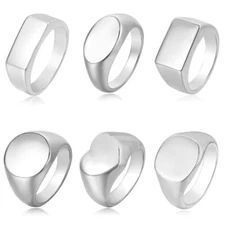 Men Women Stainless Steel Square Shape Signet Simple Wedding Statement Ring