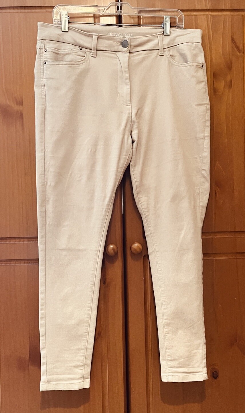 M&S Neutral Stretch Canvas High Waist Zip Up Jeggings UK16 Short L27