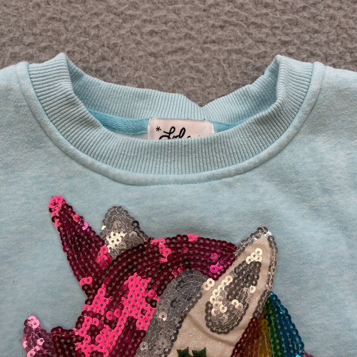 Lola + The Boys Rainbow Unicorn Sequin Applique Sweatshirt Girls 8 Blue School - Picture 3 of 9
