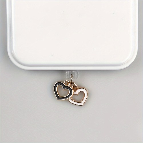 Mobile Phone Dust Plug Black White Love Heart-shaped Phone Pendant For Phone - Zdjęcie 4 z 11