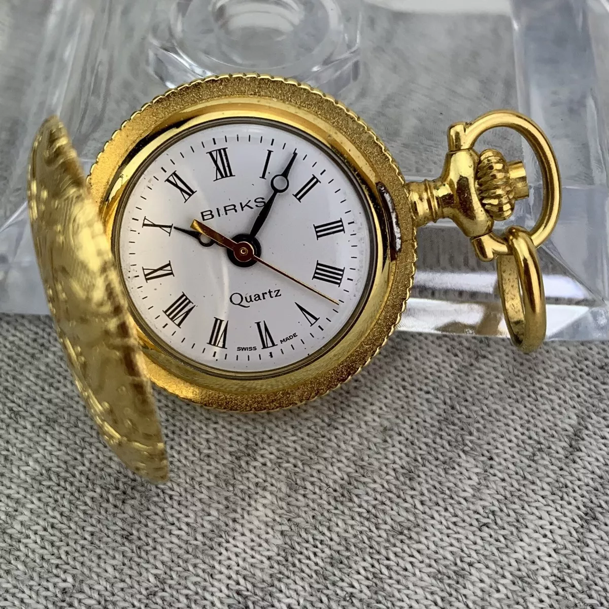Birks Mini Pocket Watch Pendant Ladies Swiss Floral Gold Repair