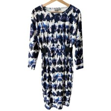ASOS Dress Midi Blue Purple White Long Sleeve Business Cocktail Party Academia 6