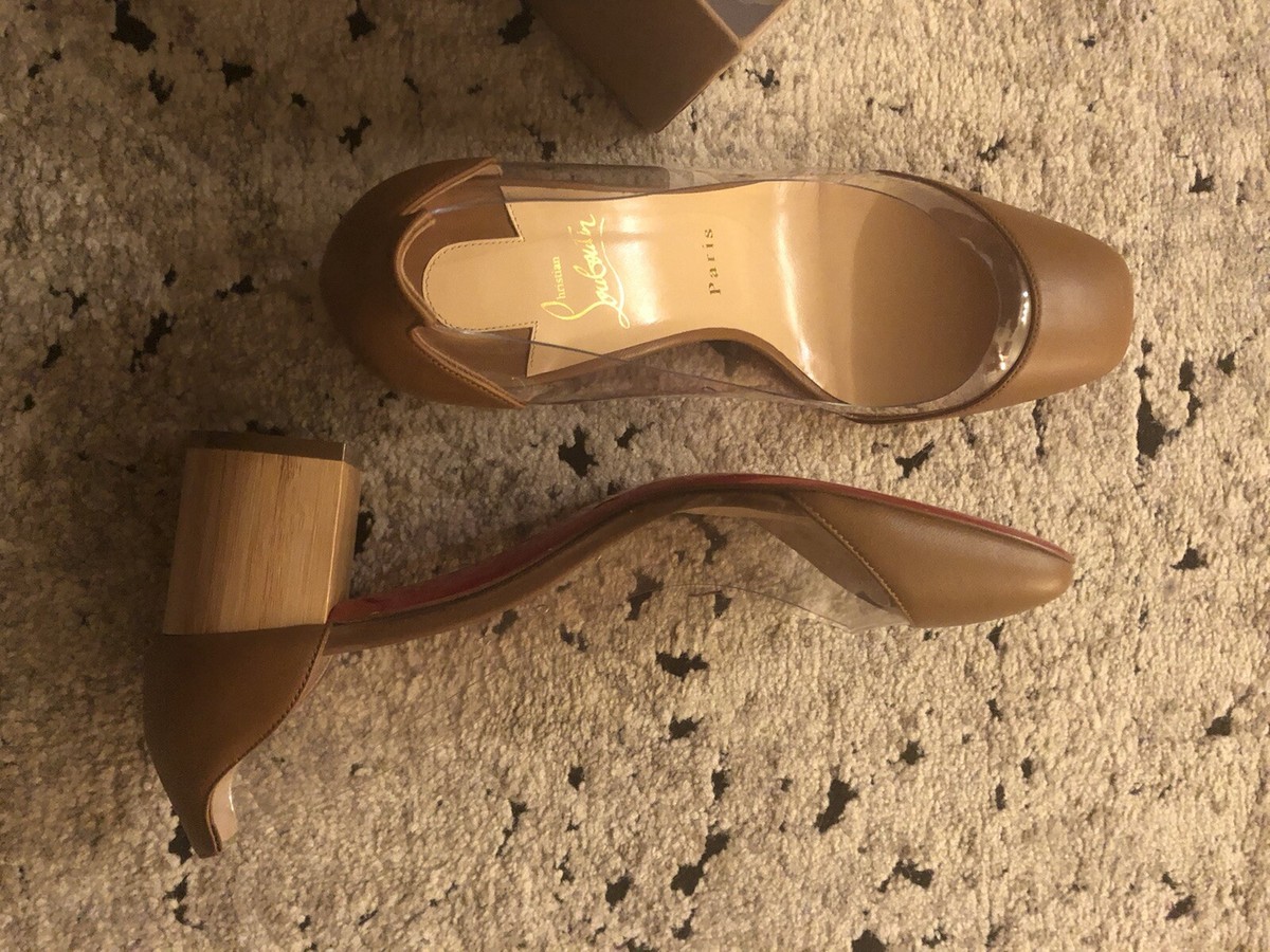 Christian Louboutin Grandola 55 PUMPS Red Sole Camel Leather Shoes