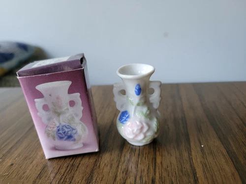 Vintage Mini Ceramic Floral Vase 2 Inches Tall